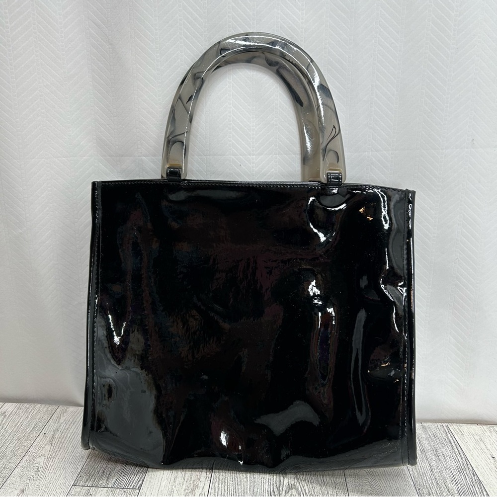Neiman Marcus black vinyl black small tote